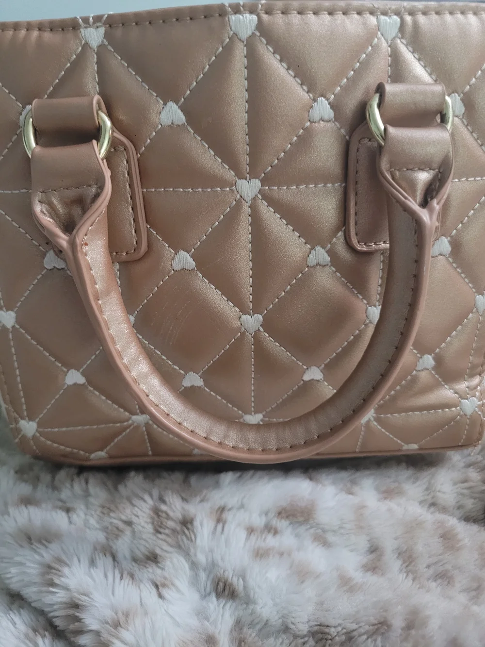 Betsey Johnson Quilted Mini Satchel Crossbody Bag Rose Gold Blush –